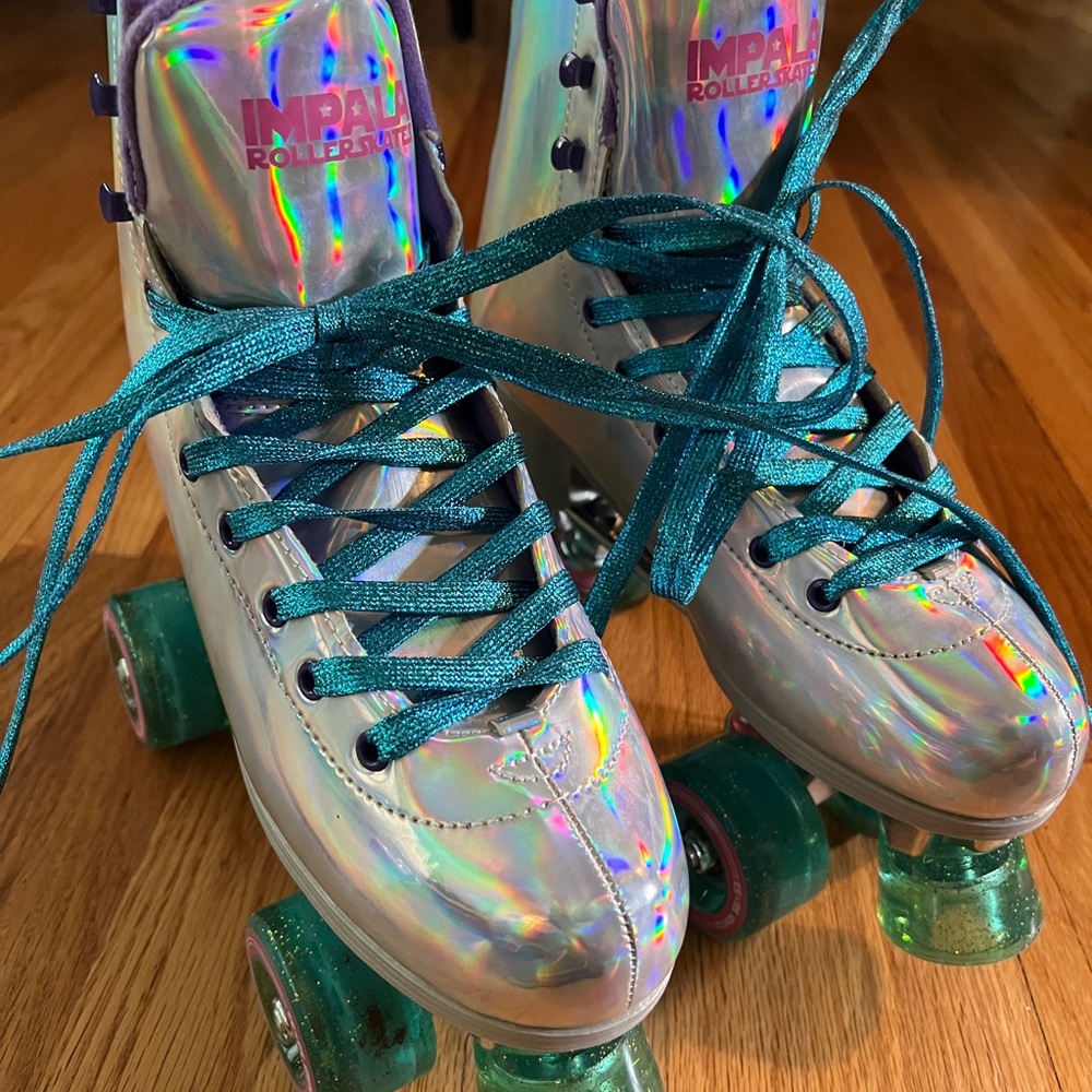 Impala Holographic Roller Skates with Teal Laces